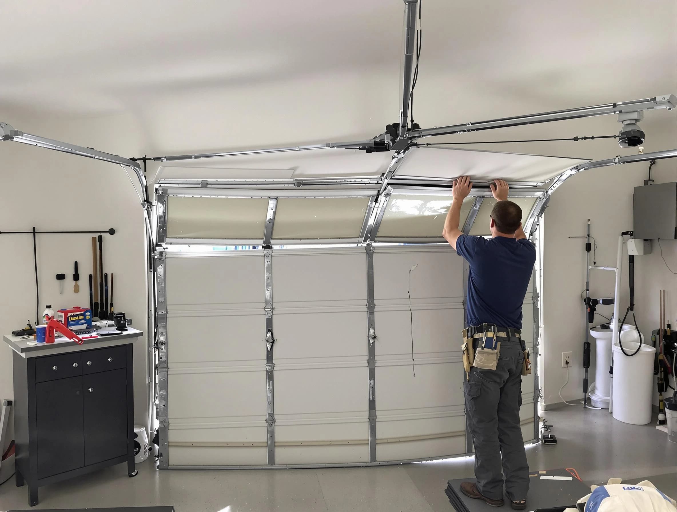 Canton Garage Door Repair specialist performing precise section replacement on Canton garage door