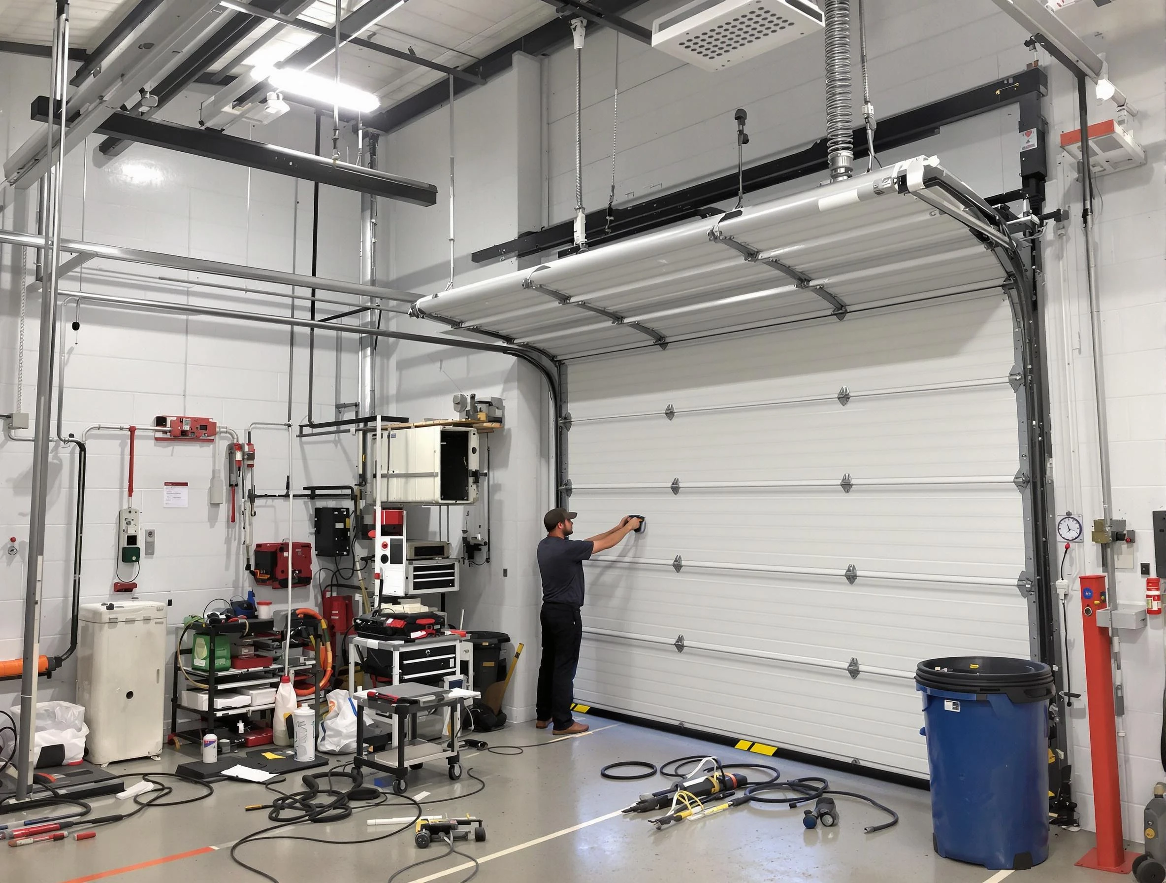 Canton Garage Door Repair certified technician performing commercial door repair at a Canton business facility