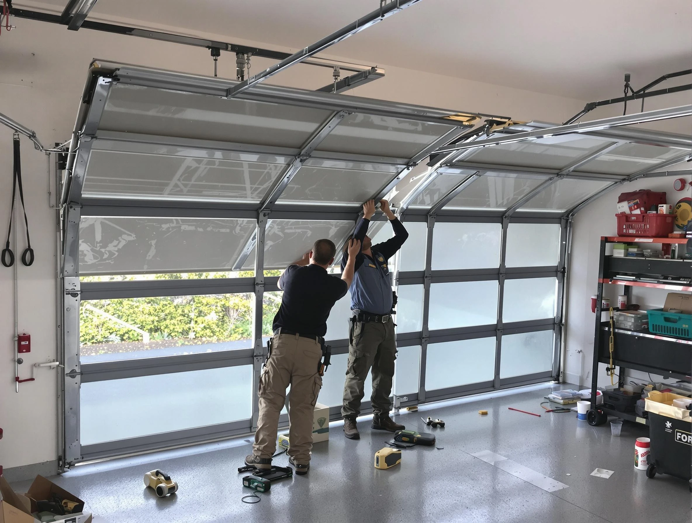 Canton Garage Door Repair expert performing precise panel replacement on Canton garage door