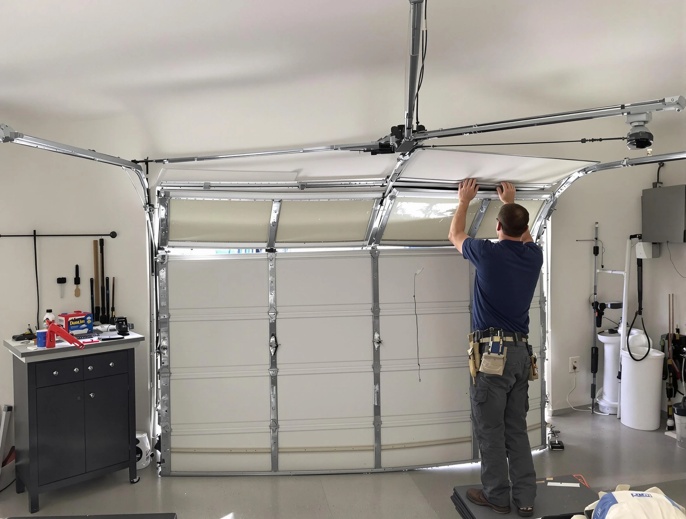 Canton Garage Door Repair specialist performing precise section replacement on Canton garage door
